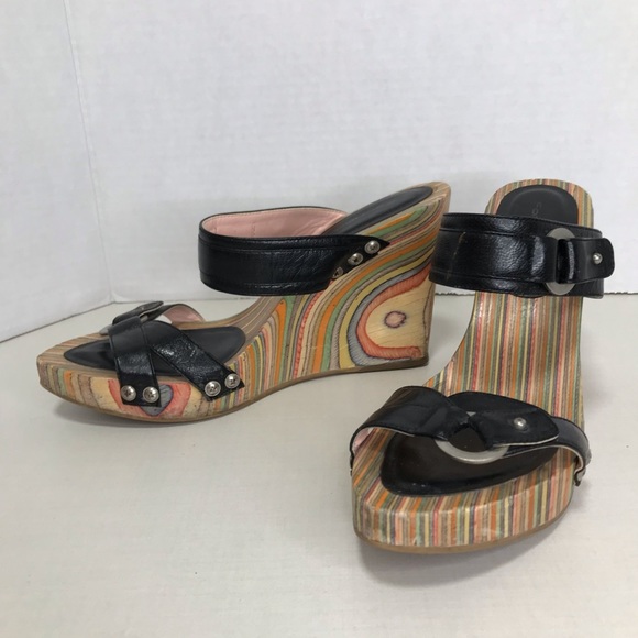 Wood Rainbow Platform Slip On Sandal SIze 5 - Fornarino - Vintage - Picture 5 of 12